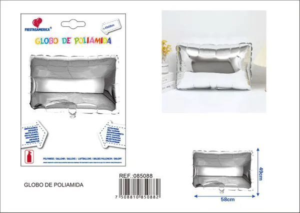 Globo metálico rectangular, color plateado, 49x58 cm