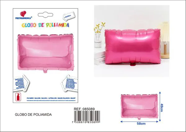 Globo metálico rectangular, color rosa, 49x58 cm
