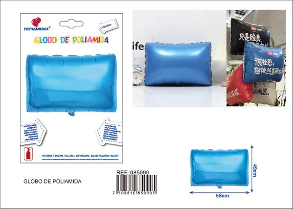 Globo metálico rectangular, color azul claro, 49x58 cm