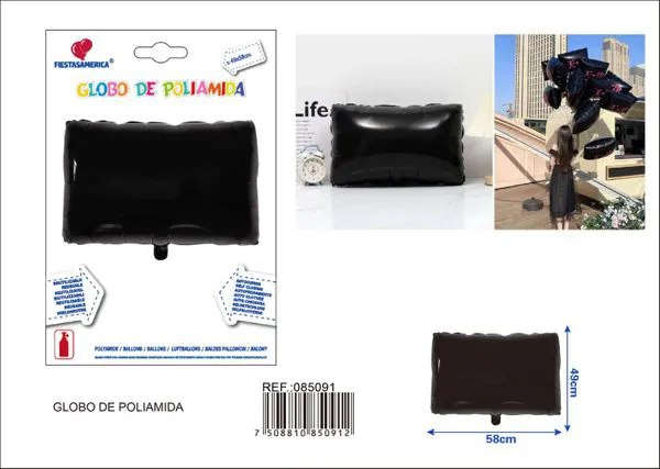 Globo metálico rectangular, color negro, 49x58 cm