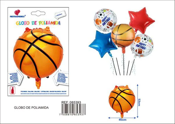 Globo metálico redondo de básquetbol de 18 pulgadas, 53x45 cm