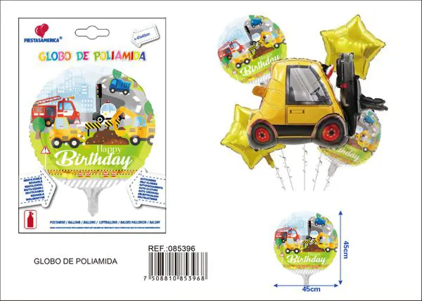 Globo metálico redondo de cumpleaños en inglés temática viaje, color verde, 45 cm