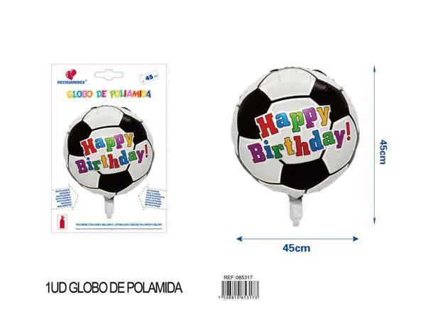 Globo metálico de balón de fútbol de 18 pulgadas estampado cumpleaños en inglés, 1 pieza