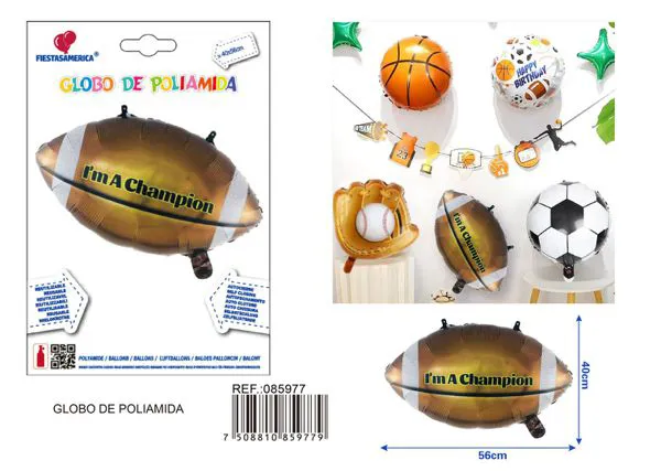 Globo metálico de balón de fútbol americano, 40x56 cm