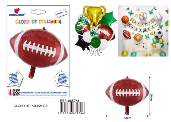 Globo metálico de balón de fútbol americano, 53.5x50.6 cm