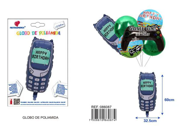 Globo metálico de teléfono de cumpleaños, 32.5x60 cm