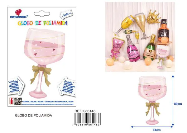 Globo metálico de copa de vino con moño, 54x89 cm