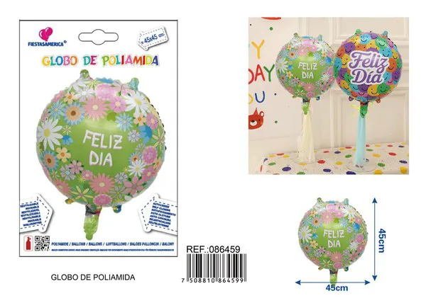 Globo metálico redondo de 18 pulgadas con texto Que tengas un buen día en español