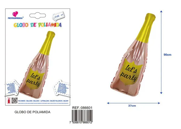 Globo metálico de botella de fiesta, color oro rosa, 37x90 cm