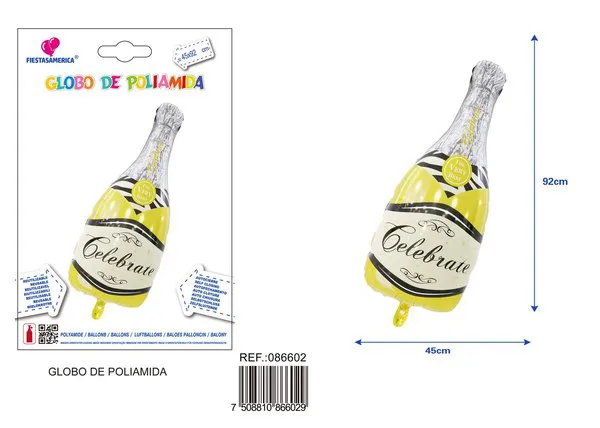 Globo metálico de botella de champán, color dorado, 45x92 cm