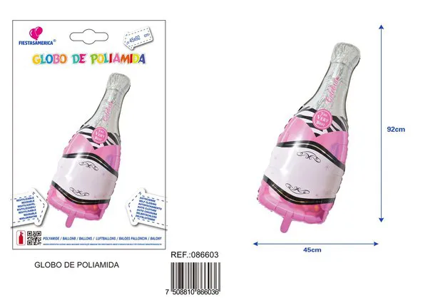 Globo metálico de botella de champán, color rosa, 45x92 cm