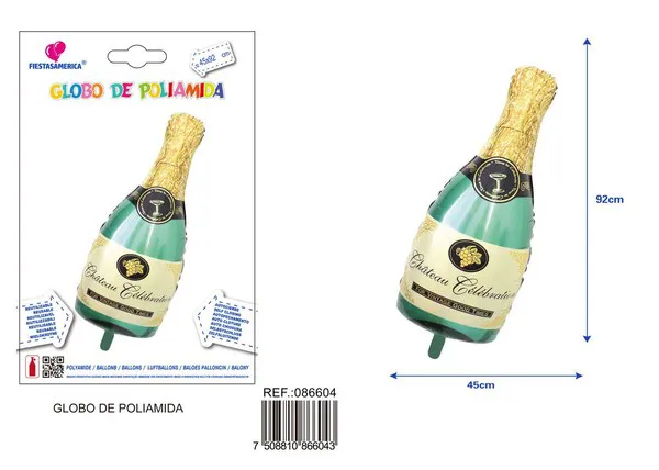 Globo metálico de botella de champán, color verde, 45x92 cm