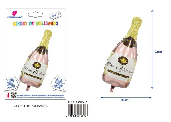 Globo metálico de botella de champán, color oro rosa, 45x92 cm