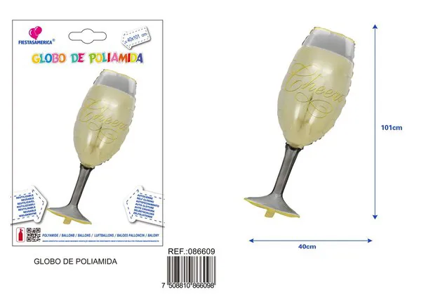 Globo metálico de copa de vino grande, 40x101 cm