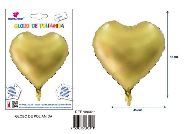 Globo metálico de corazón de 18 pulgadas, color dorado metálico