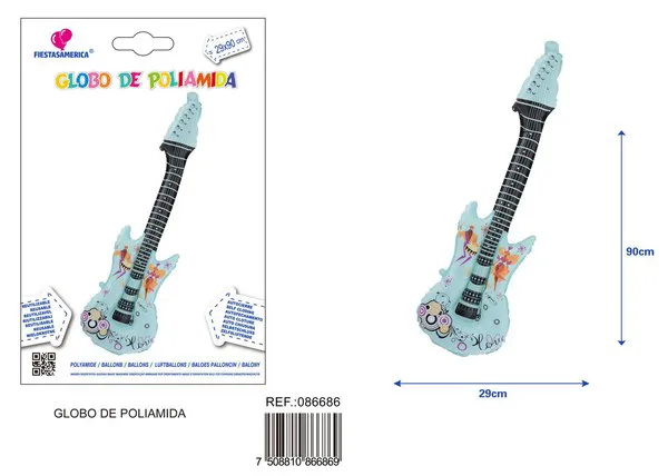 Globo metálico de guitarra, color macaron azul, 29x90 cm