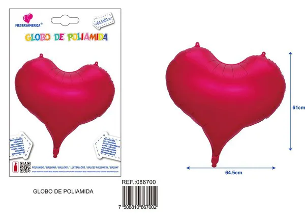 Globo metálico de corazón elegante, color rosa intenso metálico, 64.5x61 cm