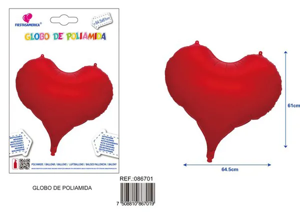 Globo metálico de corazón elegante, color rojo metálico, 64.5x61 cm