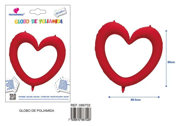 Globo metálico de corazón calado, color rojo, 88.5x90 cm