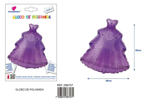 Globo metálico de vestido de princesa, 49x59 cm