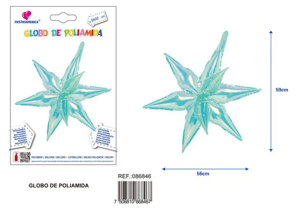 Globo metálico de estrella de seis puntas cristal iridiscente de 24 pulgadas, 59.5x56 cm