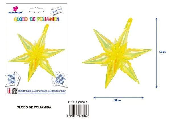 Globo metálico de estrella de seis puntas cristal iridiscente de 24 pulgadas, 59.5x56 cm