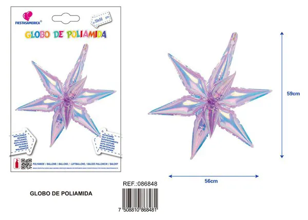 Globo metálico de estrella de seis puntas cristal iridiscente de 24 pulgadas, 59.5x56 cm