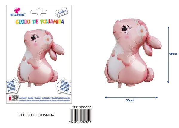 Globo metálico de conejo lunar, color rosa, 53x69 cm