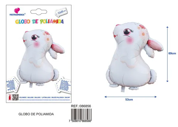 Globo metálico de conejo lunar, color blanco, 53x69 cm