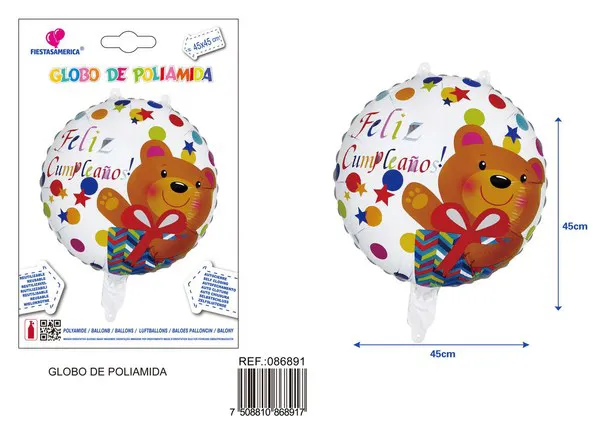 Globo metálico redondo de 18 pulgadas con texto de cumpleaños en español