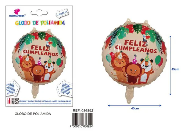 Globo metálico redondo de 18 pulgadas con texto de cumpleaños en español