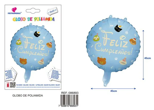 Globo metálico redondo de 18 pulgadas con texto de cumpleaños en español