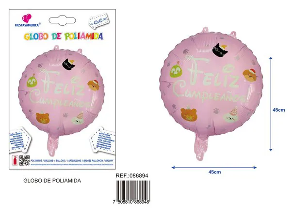 Globo metálico redondo de 18 pulgadas con texto de cumpleaños en español