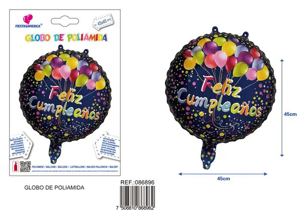 Globo metálico redondo de 18 pulgadas con texto de cumpleaños en español