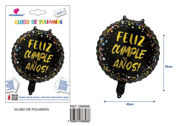 Globo metálico redondo de 18 pulgadas con texto de cumpleaños en español
