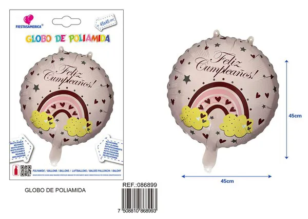 Globo metálico redondo de 18 pulgadas con texto de cumpleaños en español