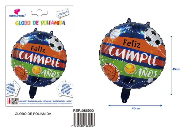 Globo metálico redondo de 18 pulgadas con texto de cumpleaños en español
