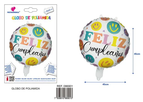 Globo metálico redondo de 18 pulgadas con texto de cumpleaños en español