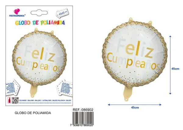 Globo metálico redondo de 18 pulgadas con texto de cumpleaños en español