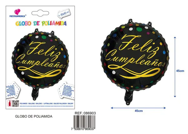 Globo metálico redondo de 18 pulgadas con texto de cumpleaños en español