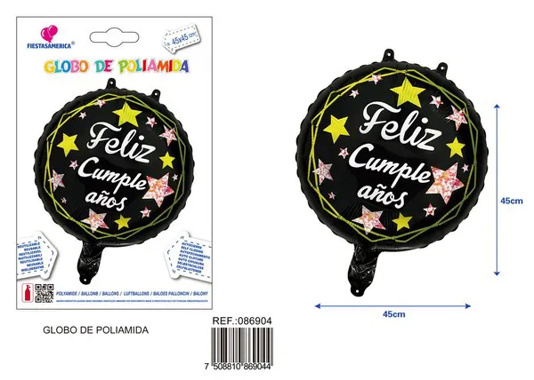 Globo metálico redondo de 18 pulgadas con texto de cumpleaños en español