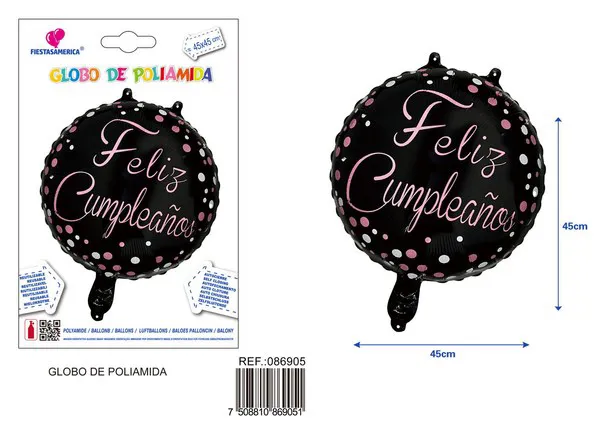 Globo metálico redondo de 18 pulgadas con texto de cumpleaños en español