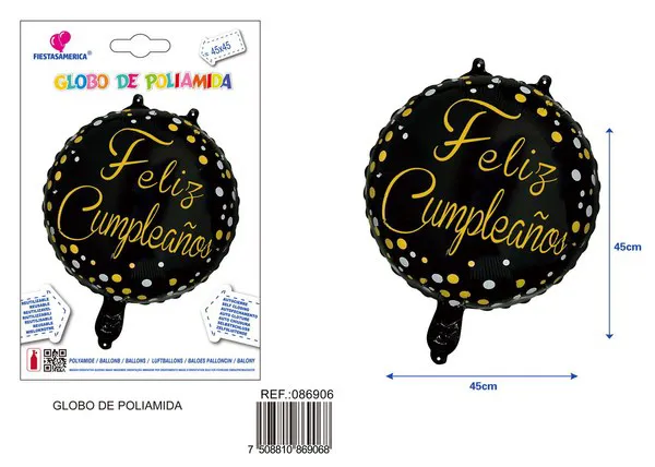 Globo metálico redondo de 18 pulgadas con texto de cumpleaños en español