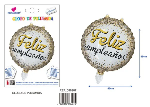 Globo metálico redondo de 18 pulgadas con texto de cumpleaños en español