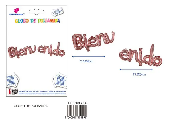 Guirnalda de globos metálicos de letras Bienvenido en español, color oro rosa (72.5x56 cm y 73.5x34 cm)