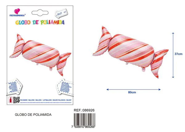Globo metálico de dulce con rayas diagonales, 80x37 cm
