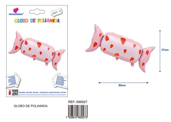 Globo metálico de dulce de fresa con corazón, 80x37 cm