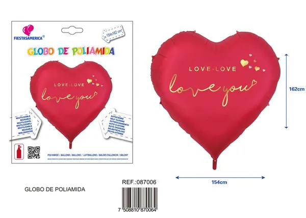Globo metálico de corazón Love You de 63 pulgadas, color rojo, 154x162 cm