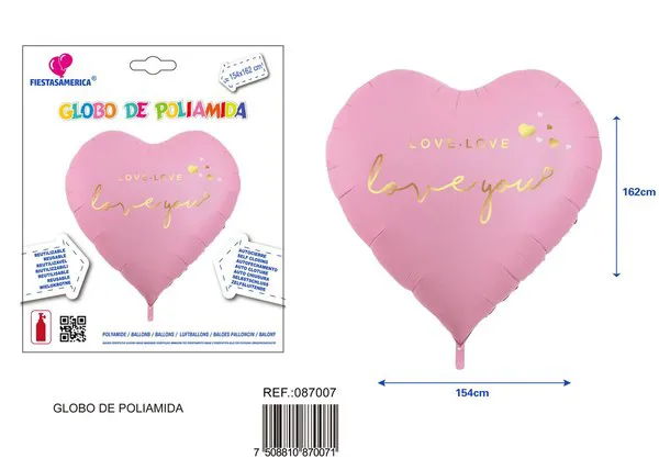 Globo metálico de corazón Love You de 63 pulgadas, color rosa, 154x162 cm