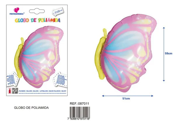 Globo metálico de mariposa de perfil, color rosa, 51x59 cm
